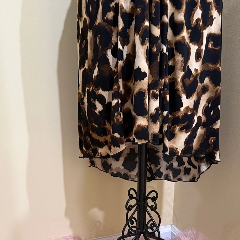 Elegant Leopard Print | Low High Midi Women’s Dress Size L | NWOT